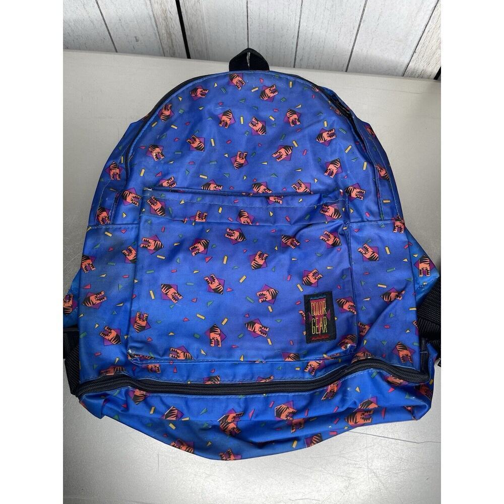 Vintage Color Gear Blue Tiger Cat Backpack Bag 90s Y2K